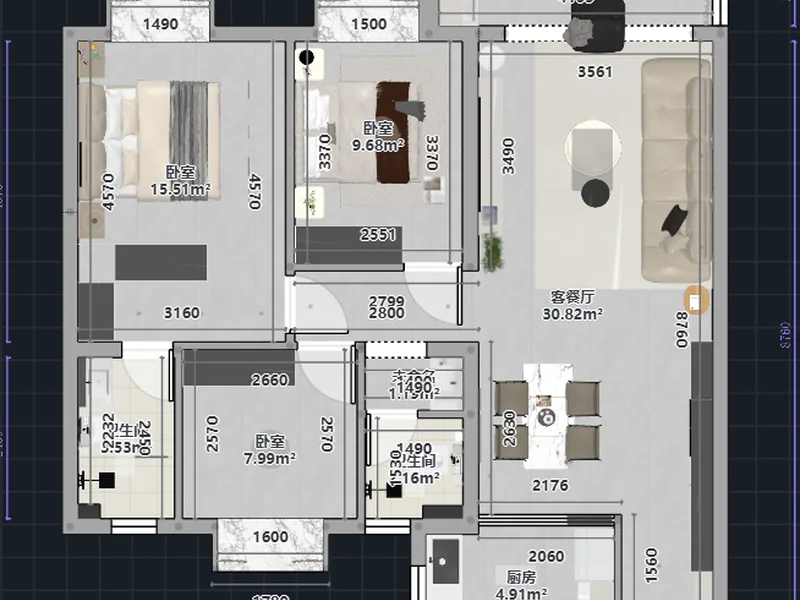 公园壹号 三房两厅 现代简约装修实景（枝江）